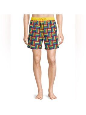 Pride Rainbow Geometric Pattern Swim Trunks